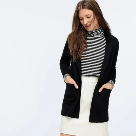 J. Crew Merino Wool Blend Sophia Collared Open Front Blazer Jacket Black Med - Picture 1 of 7